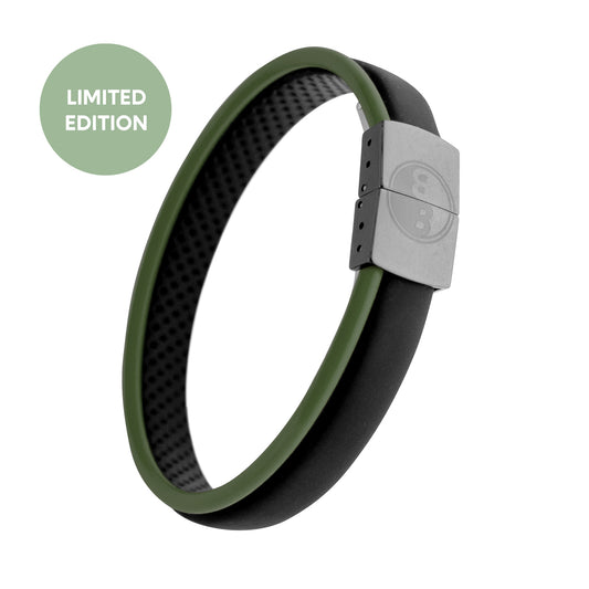 Balance Band™ Dark Olive – Handgefertigt mit Naturbernstein