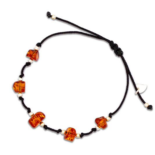 Healing Bracelet with Orange-Brown Natural Amber &amp; Sterling Silver 925°