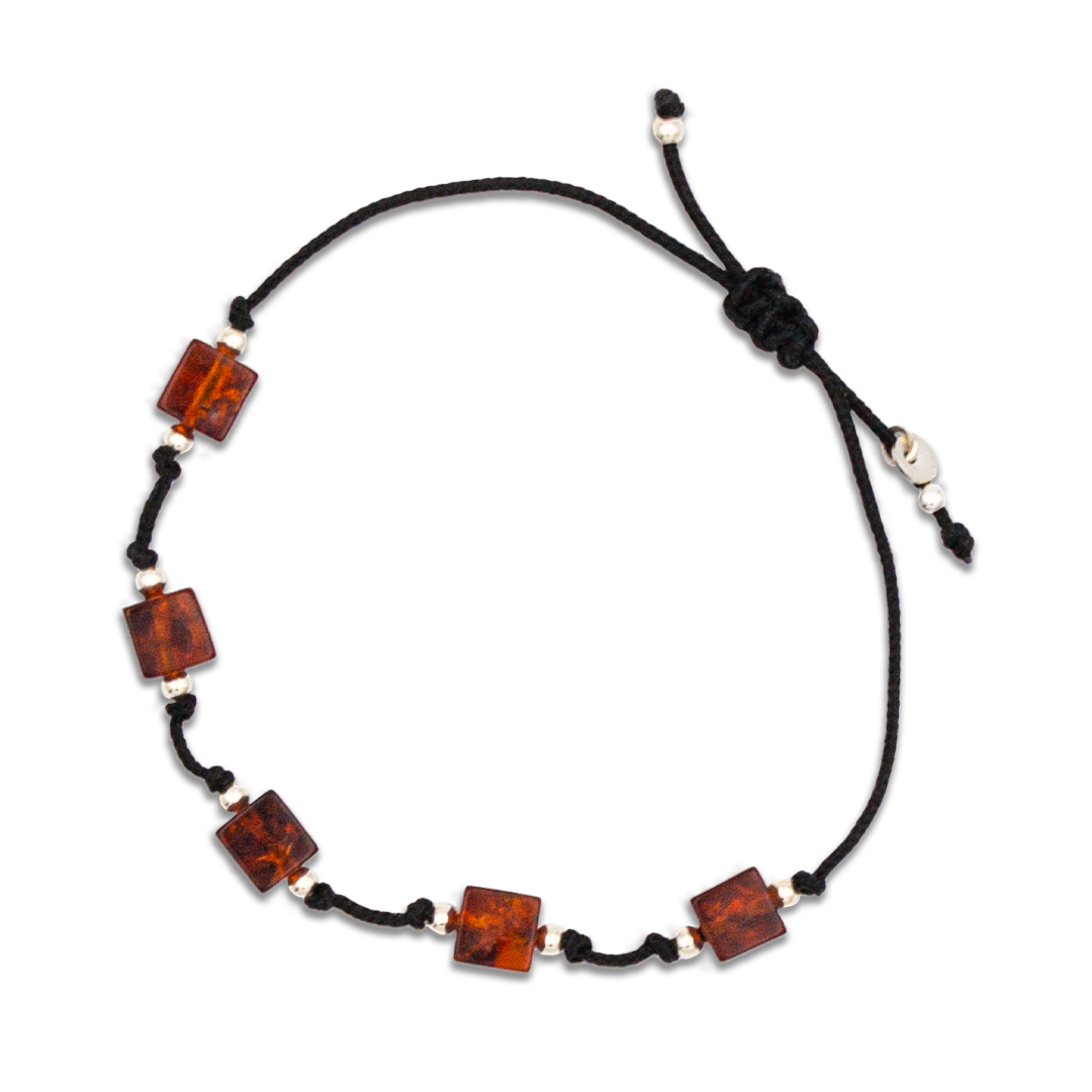 Healing bracelet with brown natural amber &amp; sterling silver 925°